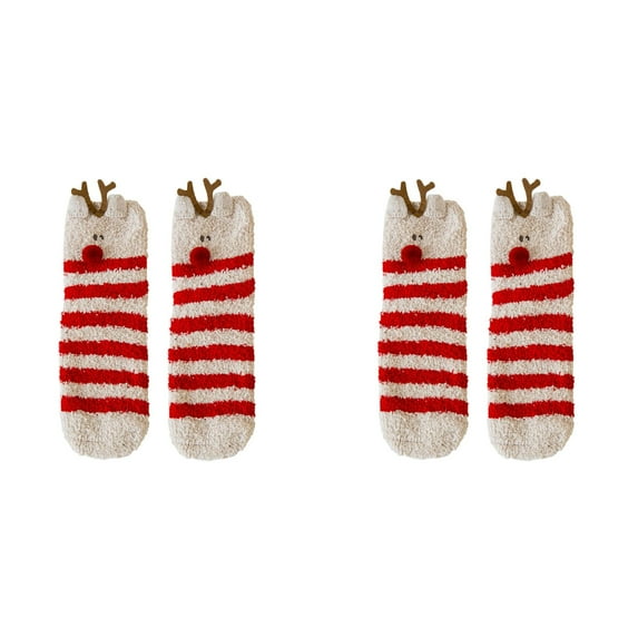 XIYNBAOK 2 Pairs Christmas Socks Winter Fuzzy Socks Christmas Tree Snowflake Snowman Bow Cotton Socks Novelty Dress Socks for Men Women Xmas Party Crew Socks