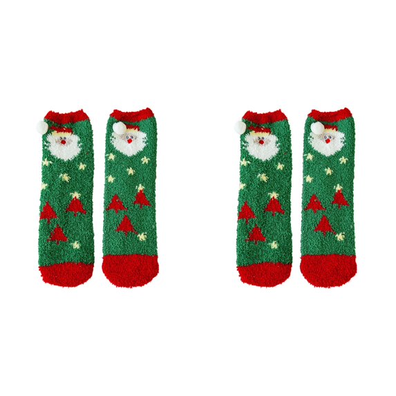 XIYNBAOK 2 Pairs Christmas Socks Winter Fuzzy Socks Christmas Tree Snowflake Snowman Bow Cotton Socks Novelty Dress Socks for Men Women Xmas Party Crew Socks