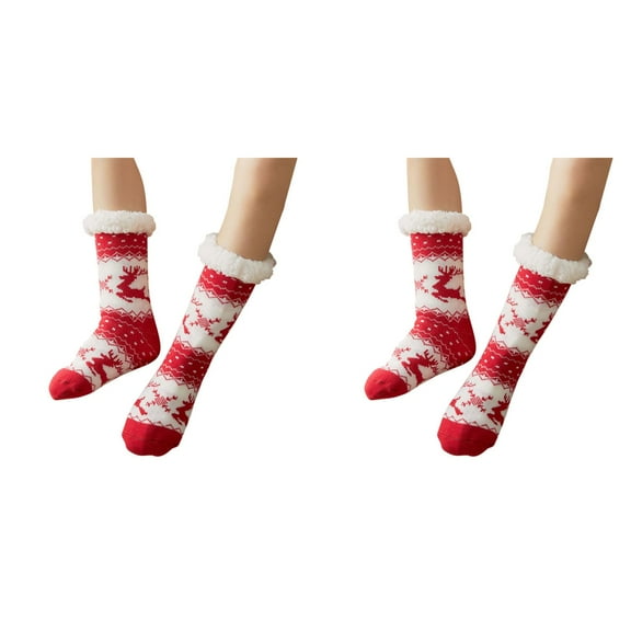 XIYNBAOK 2 Pairs Fluffy Socks Women Fleece Lined Slipper Socks Christmas Fuzzy Socks Sherpa Soft Warm Cozy Winter Stockings Xmas Thick Warm Socks for Winter Christmas Gifts