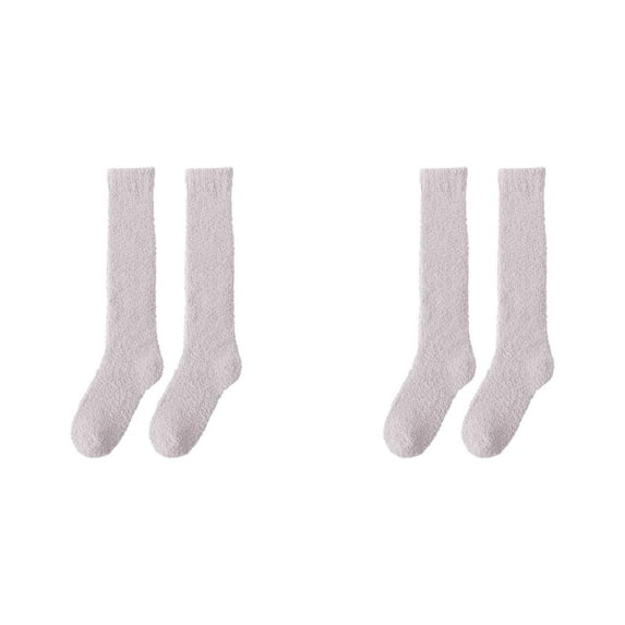 XIYNBAOK 2 Pairs Fuzzy Socks for Women Knee High Plush Socks Fluffy Winter Warm Long Cozy Thermal Socks Thick Soft Coral Fleece Leg Warmers Christmas Gifts