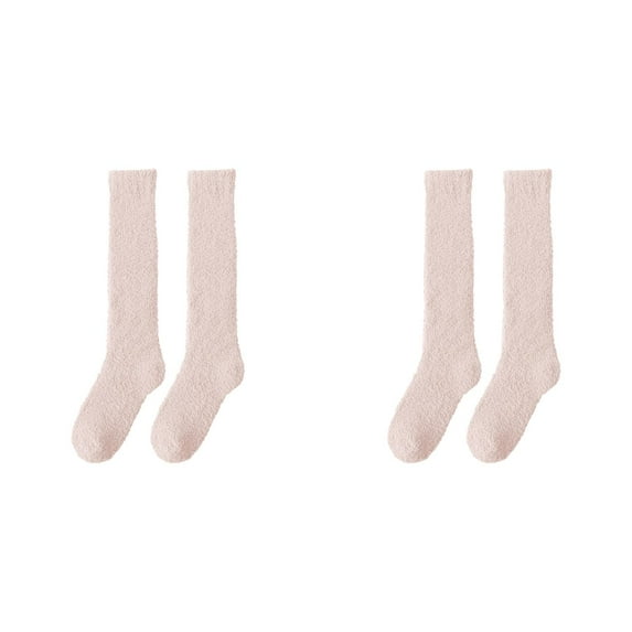 XIYNBAOK 2 Pairs Fuzzy Socks for Women Knee High Plush Socks Fluffy Winter Warm Long Cozy Thermal Socks Thick Soft Coral Fleece Leg Warmers Christmas Gifts