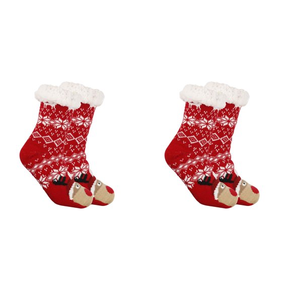 XIYNBAOK 2 Pairs Kids Slipper Socks Boys Girls Fuzzy Soft Thick Cozy Warm Fleece Lined Winter Indoor Christmas Socks Gift Stocking Stuffers Thick Thermal Fluffy Socks for Home
