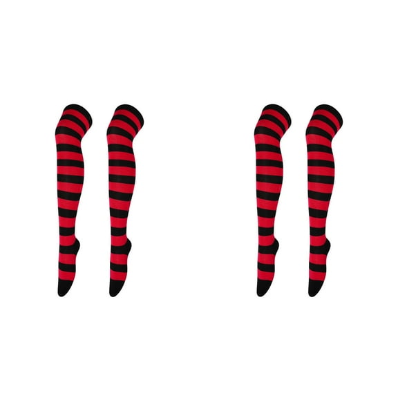 XIYNBAOK 2 Pairs Thigh High Socks Women Striped Thigh High Stocking Christmas Cocks Over the Knee Socks Xmas Party Socks Knee High Long Striped Stocking Winter Leg Warmers
