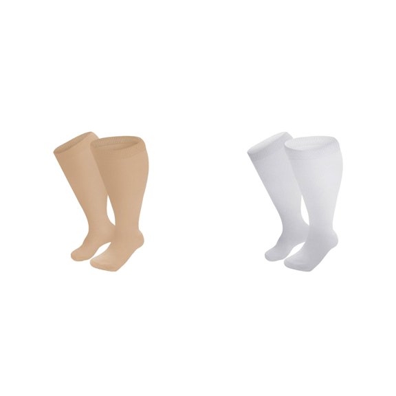 XIYNBAOK 2 Pairs Wide Calf Compression Stockings Plus Size Compression Socks for Women Men Knee Large Size High Wide Calf Stockings for Circulation