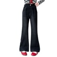 thumbnail image 1 of XIYNBAOK Black Flared Jeans Boot Cut Jeans Wide Leg Pantalones Girls 14-16 Clothes Girls Clothes Size 8-10 Teen Girl Clothes Trendy, Black 11-12 Years, 1 of 8