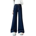 thumbnail image 1 of XIYNBAOK Black Sweatpants Extra Long Sweatpants Denim Sweatpants with Zipper Pockets Wide Leg Yoga Pants with Pockets Youth Football Pants Preppy, Dark Blue 12-13 Years, 1 of 9