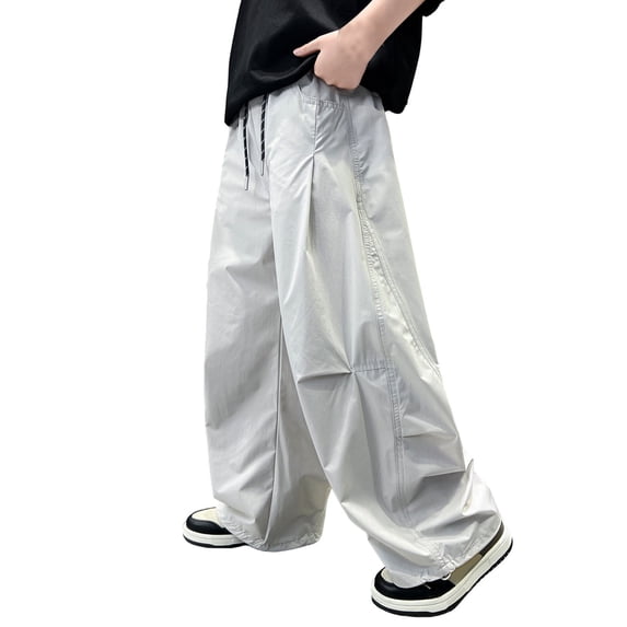 XIYNBAOK Boys Girls Parachute Pants Lightweight Quick Dry Breathable Cargo Pants with Drawstring Oversized Wide Leg Trousers Sportswear Activewear