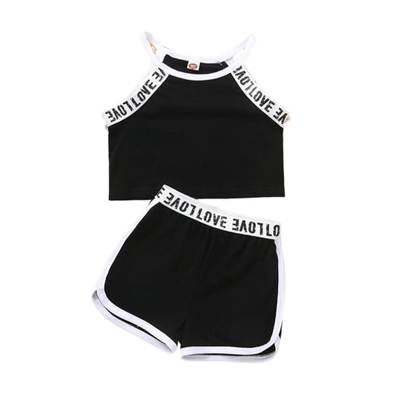 XIYNBAOK Childrens Clothing Set Girls Gymnastics Outfits for Girls Baby Girl 3-6 Months Outfits Top + Gym Shorts Girls Clothes 3t Baby Clothes Girl, Black 1-2 Years