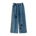 thumbnail image 1 of XIYNBAOK Flare Jeans for Girls Wide Leg Cropped Jeans High Waisted Skinny Jeans Petite Wide Pants Little Girls Clothes Plus Size Workout Clothes, Blue 10-11 Years, 1 of 4