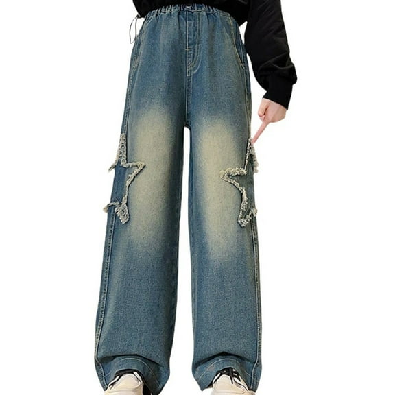 XIYNBAOK Girls Jeans Size 14-16 Girls 14 Jean Youth Football Pants Clothes for Girls 7-8 Girls 6t Clothes Girls 2t Clothes, Blue 10-11 Years