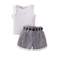 thumbnail image 1 of XIYNBAOK Girls Two Piece Outfits 10-12 Little Sister Big Sister Matching Outfits Plaid Outfit for Girls Toddler Tshirt and Workout Shorts with Liner 18 Month, White 18-24 Months, 1 of 9
