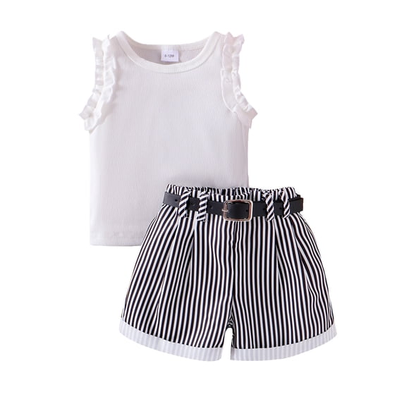 XIYNBAOK Girls Two Piece Outfits 10-12 Little Sister Big Sister Matching Outfits Plaid Outfit for Girls Toddler Tshirt and Workout Shorts with Liner 18 Month, White 18-24 Months