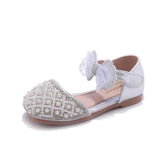 XIYNBAOK Gold Toddler Dress Shoes Little Girl Dress Sparkle Shoes for Girls White Sandals for Wide Feet Toddler Shoes Wide Toe Toddler Girls Tap Shoes, Silver 3.5-4 Years