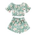 thumbnail image 1 of XIYNBAOK Kids Clothing Sets Cute Outfit 70s Outfits for Kids Teen Shirts and Shorts for Girls 10-12 Baby Neutral Clothes 6 Year Old Girl Clothes, Green 2-3 Years, 1 of 7