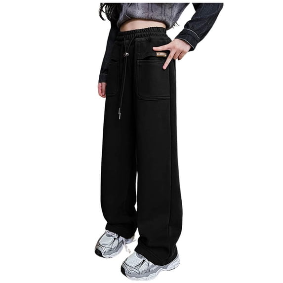 XIYNBAOK Pants for Teens Teen Girl Sweatpants Camo Cargo Pants Juniors Pants Black Flowy Pants Business Pants Plus Size Workout Clothes, Black 10-11 Years