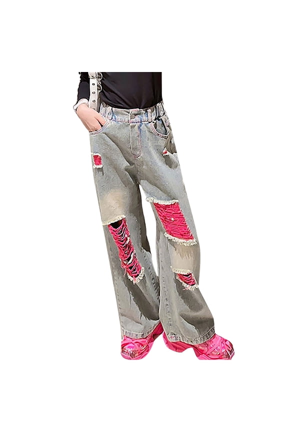Pull on Petite Jeans Wide Jeans Black Ripped Jeans Cargo Pants Teen Clothes Athletic Clothes Little Girl Clothes Size 6-7, Pink 11-12 Years