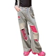 thumbnail image 1 of XIYNBAOK Pull on Petite Jeans Wide Jeans Black Ripped Jeans Cargo Pants Teen Clothes Athletic Clothes Little Girl Clothes Size 6-7, Pink 3-4 Years, 1 of 7