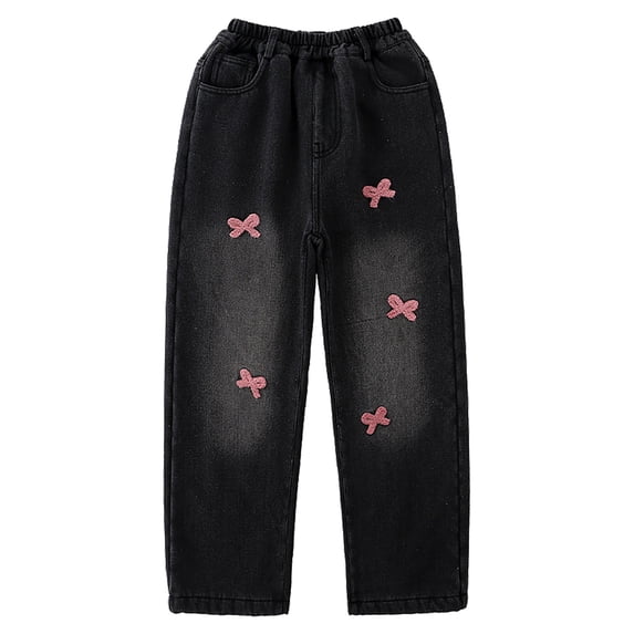 XIYNBAOK Studded Jeans Baggy Jeans Camo Jeans Kids Sweatpants Kids Clothes Girls Size 7-8 Junior Clothes for Teen Girls Clothes Size 10 12 Trendy, Black 11-12 Years