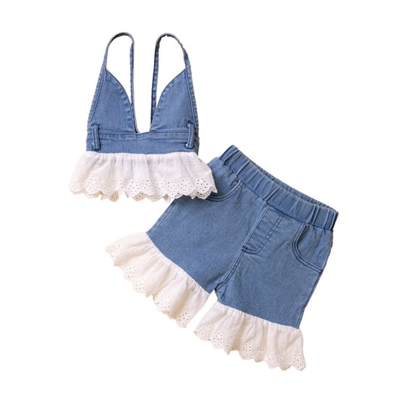 XIYNBAOK Toddler Girl Clothing Set 3t Size 7/8 Girls Outfit Sets 12 Month Girl Outfit White Shirts and Girls Flowy Shorts Baby Girl Summer Clothes, Blue 12-18 Months