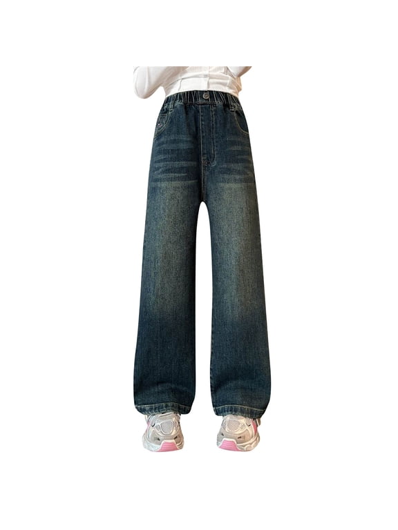 Wide Leg Cropped Jeans 3t Jeans Short Jeans Yoga Pants Set Preppy Clothes 10-12 Cute Clothes for Kids Size 6 Girls Clothes, Blue 12-13 Years