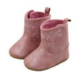 thumbnail image 1 of XIYON Baby Boys Girls Boots Leather Boots Cowboy Bootie Soft Sole Nonslip Crib Shoes For Baby Toddler Girls Boys 12-15 Mouths, 1 of 8