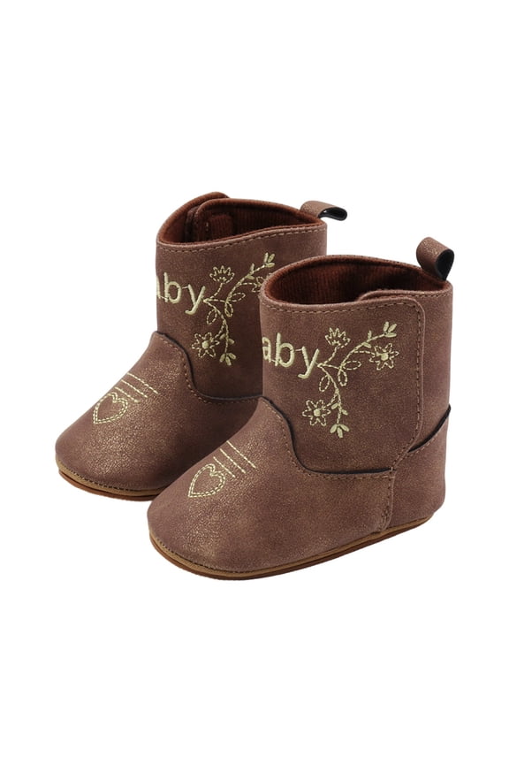 Baby Boys Girls Boots Leather Boots Cowboy Bootie Soft Sole Nonslip Crib Shoes For Baby Toddler Girls Boys 6-9 Months