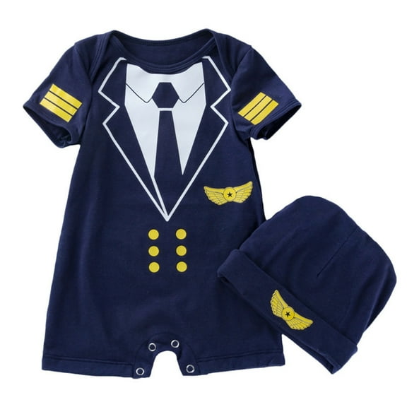 XIYON Baby Boys Summer Short Sleeve Bodysuit Romper With Hat Outfit Airplane Theme Casual Clothes Lovely