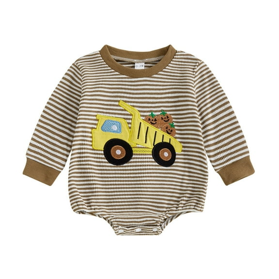 XIYON Baby Romper With Halloween Embroidery For Boys And Girls Stripe Jumpsuit Long Sleeve Crewneck Toddler Girls Clothes Cute