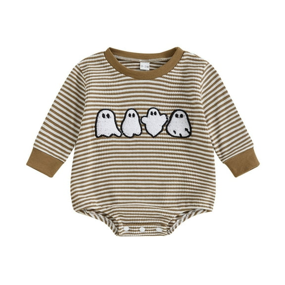 XIYON Baby Romper With Halloween Embroidery For Boys And Girls Stripe Jumpsuit Long Sleeve Crewneck Toddler Kids Clothes Fashion