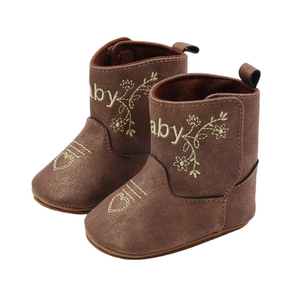XIYON Baby Winter Booties Leather Boots Cowboy Bootie Soft Sole Nonslip Crib Shoes For Baby Toddler Girls Boys 12-15 Mouths