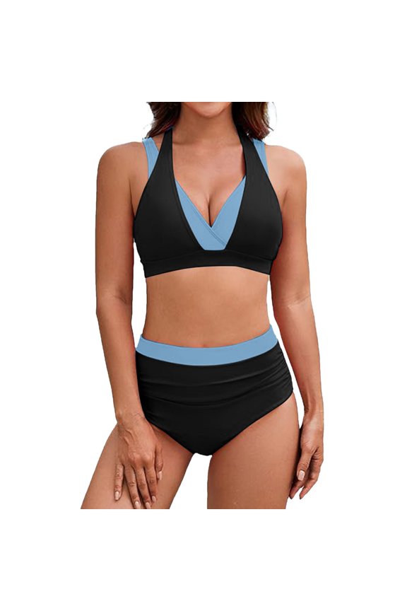 Bikini Sets For Women Color Block Two Piece Swimwear Swimsuit Bikini Vintage Beachwear Bathing Suits