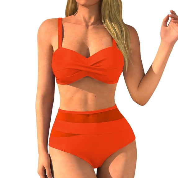 XIYON Bikini Sets For Women Fashionable Push Up Two Piece Swimwear Tankini Top With High Waisted Bottoms Retro Swimsuits Beachwear