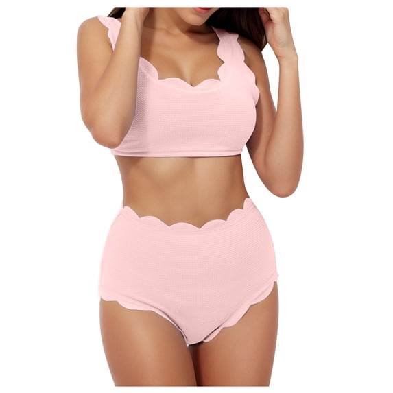 XIYON Bikini Sets For Women Ladies High Waist Petal Bikini Set Solid Color Two Piece Swimsuit Bathing Suit 2026