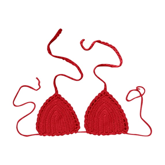 XIYON Bikini Tops For Women Casual Hand Crocheted Solid Color Bikini Swimsuit Swimwear Top Tie Back Halter Bathing Suit Tops Beach Vacation Comfortable