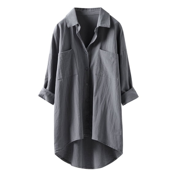 XIYON Blouse For Women Long Casual Shirts Tops Button 3/4 Sleeve Blouse Loose Fit Casual Vacation Clothes