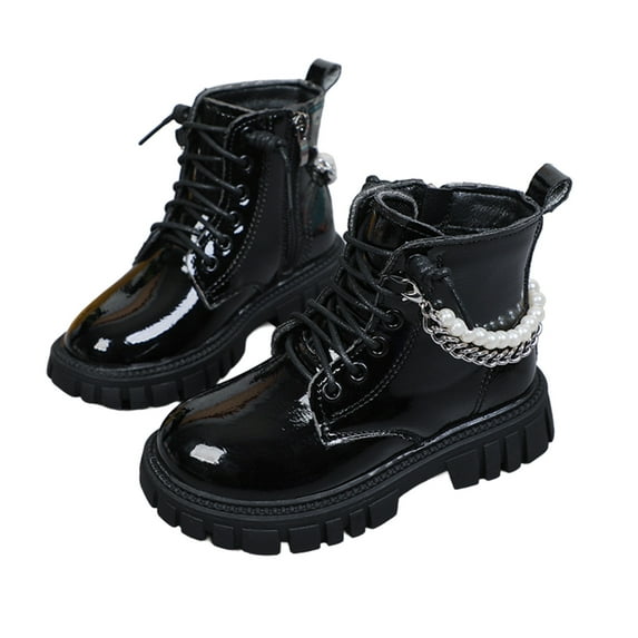 XIYON Boots For Girls Glitter Pearl Chain Boots Fashion Girls Short Boots Fall Winter Big Kids Leather Soft Sole Ankle Boots 9.5-10 Years