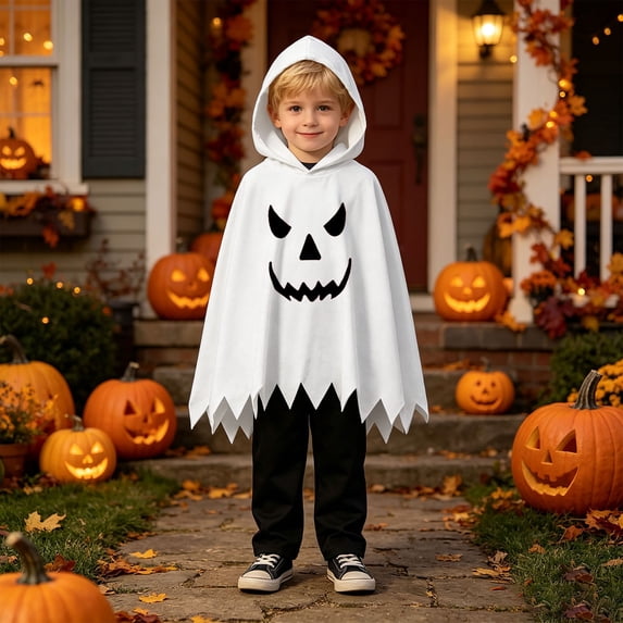XIYON Boy Halloween Outfit Boys Cute Ghost Cape Hooded Top and Black Pants Set Funny Party Outfits for Toddler Kids