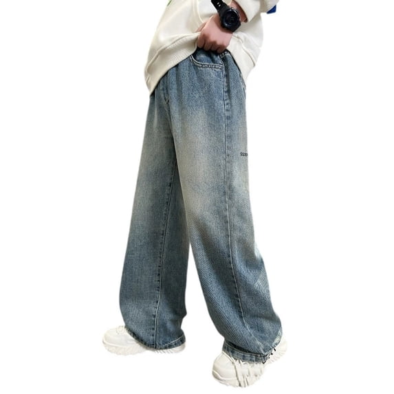XIYON Boys Baggy Jeans Casual Pants Autumn Loose Fit Denim Comfortable Trousers For Kids Youth Wide Leg Long Pants Streetwear 7-8 Years
