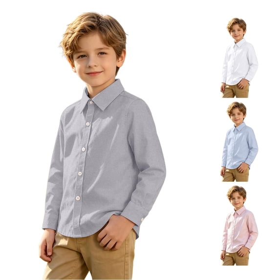 XIYON Boys Button Down Shirt Long Sleeve Shirt Top For Everyday Comfortable Button Front Kids Cute Tops 110