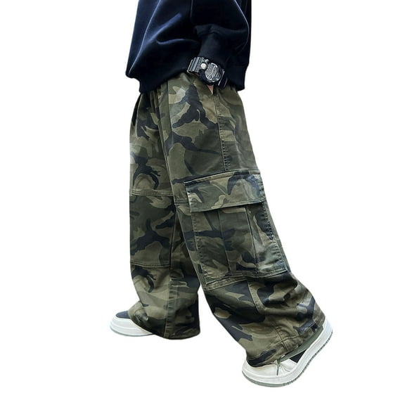 XIYON Boys Cargo Pants Camo Joggers Casual Straight Leg Loose Fit Workwear Trousers For Kids Outdoor Adventure 4-5 Years