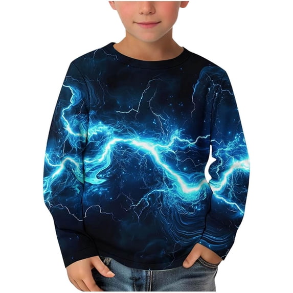 XIYON Boys Long Sleeve T-Shirts Kids Graphic Crew Neck T-Shirt Casual Novelty Pullover Top Outdoor Tees Fashion 5-6 Years