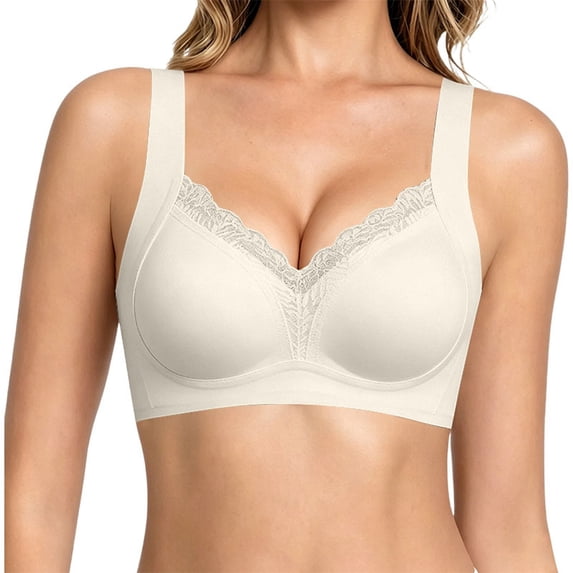 XIYON Bras For Women Lace Seamless Push Up Bra Non Padded Breathable Fixed Cup Vest Style Underwire Daily Comfort Soft Comfort