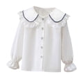 thumbnail image 1 of XIYON Button Up Shirts For Girls Kids Long Sleeve Party Blouses Kids Elegant Ruffled Button Down Shirts School Tops Summer Vacation Outfit, 1 of 3