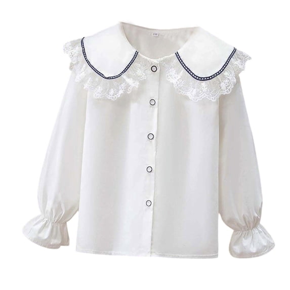 XIYON Button Up Shirts For Girls Kids Long Sleeve Party Blouses Kids Elegant Ruffled Button Down Shirts School Tops Summer Vacation Outfit