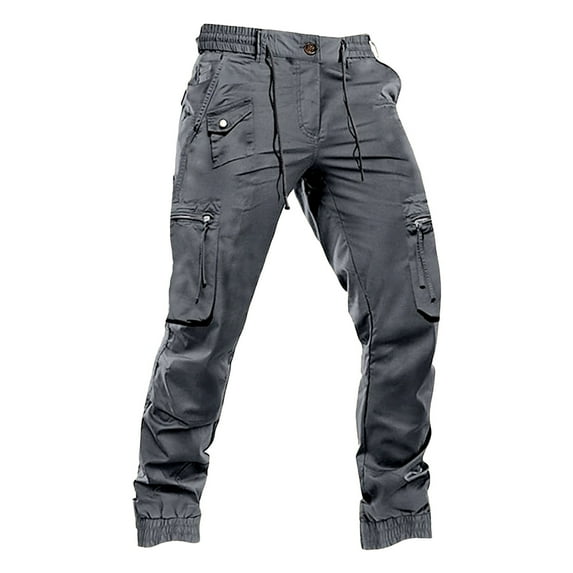 XIYON Cargo Pants For Men Elastic Waist Joggers Comfortable Pants For Daily Wear Home Outdoor Walking Slim Fit Solid Color Trousers