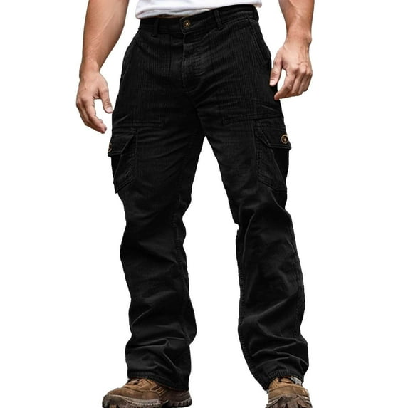 XIYON Cargo Pants For Men Men's Corduroy Casual Pants Slim Fit Comfortable Stretch Waist Pocket Durable Workwear Trousers For Outdoor Daily Wear