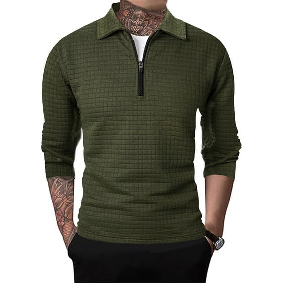 XIYON Casual Golf Shirts For Men Quarter Zip Sweater Waf Fle Knit Sweater Neck Sweater Pullover Sweater With Ribbing Edge Classic Mens Shirts