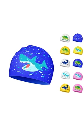 Children Kids Boys Girls Swimming Hat Cute Cartoon Print Soft Breathable Lightweight Summer Caps For Holiday Vacation Beach,Blue1,5-12Y