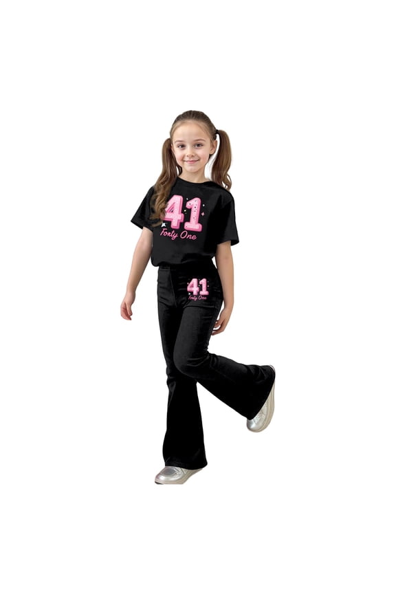 Cute Clothes For Girls Casual Fashion Outfit With Bow Short Sleeve Top And Long Pants For Play And Daily Wear 9-10 Years