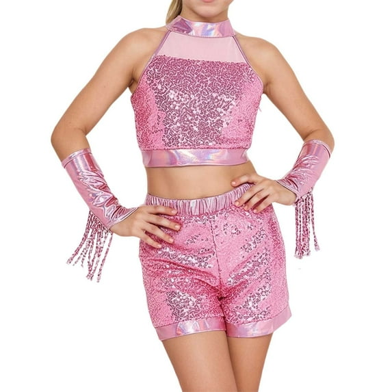 XIYON Cute Clothes For Girls Dance Stage Performance Outfit Glitter Jazz Latin Competition Party Celebration Sequins Leotard Tutu Skirt 10-11 Years